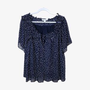 She+Sky Navy Polka Dot Tie Front Blouse Size L
